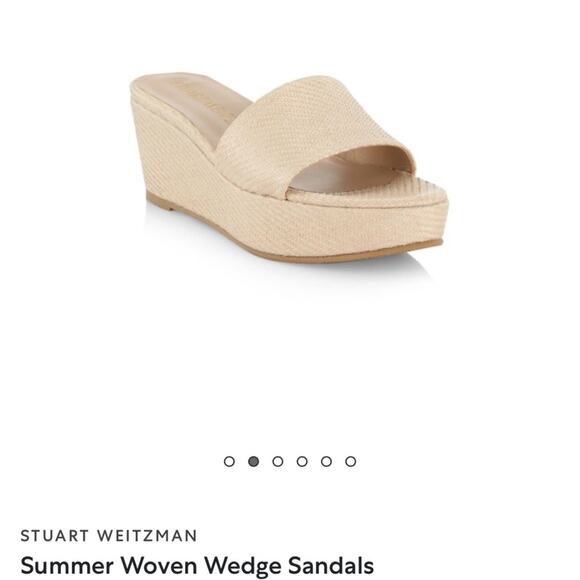Stuart Weitzman Woven Wedge wheat Sandals 7 - Picture 1 of 9
